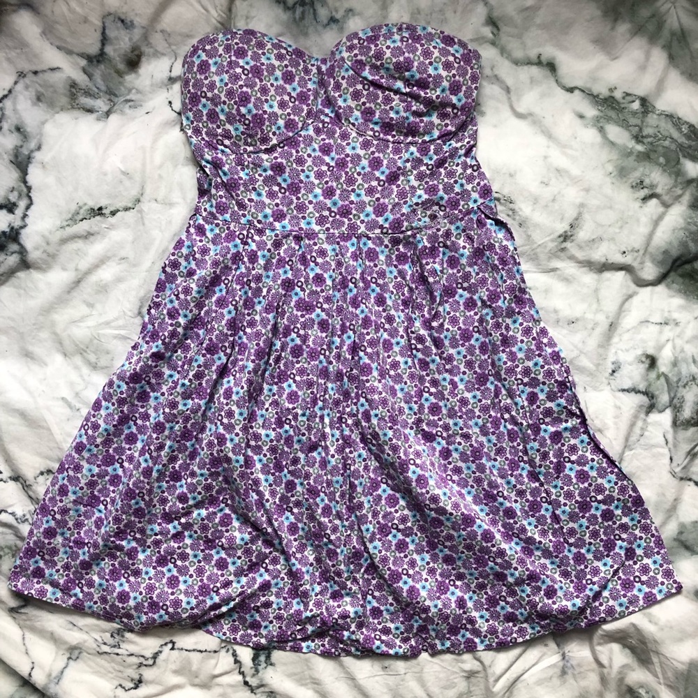 Rue 21 Purple Floral Strapless Dress